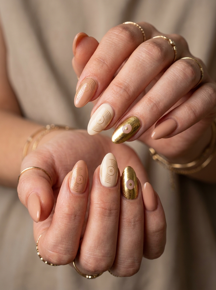 Gold Record Accent Nails
